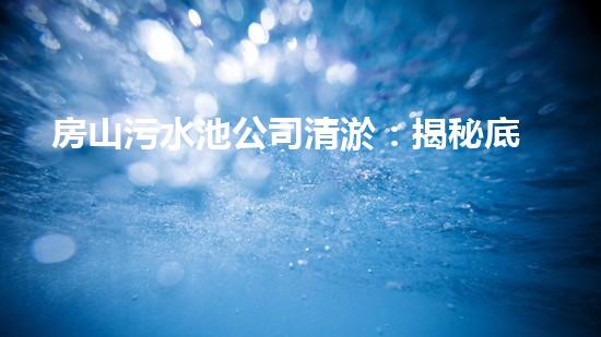 房山污水池公司清淤：揭秘底層黑幕，你真的知道這背后隱藏的秘密嗎？